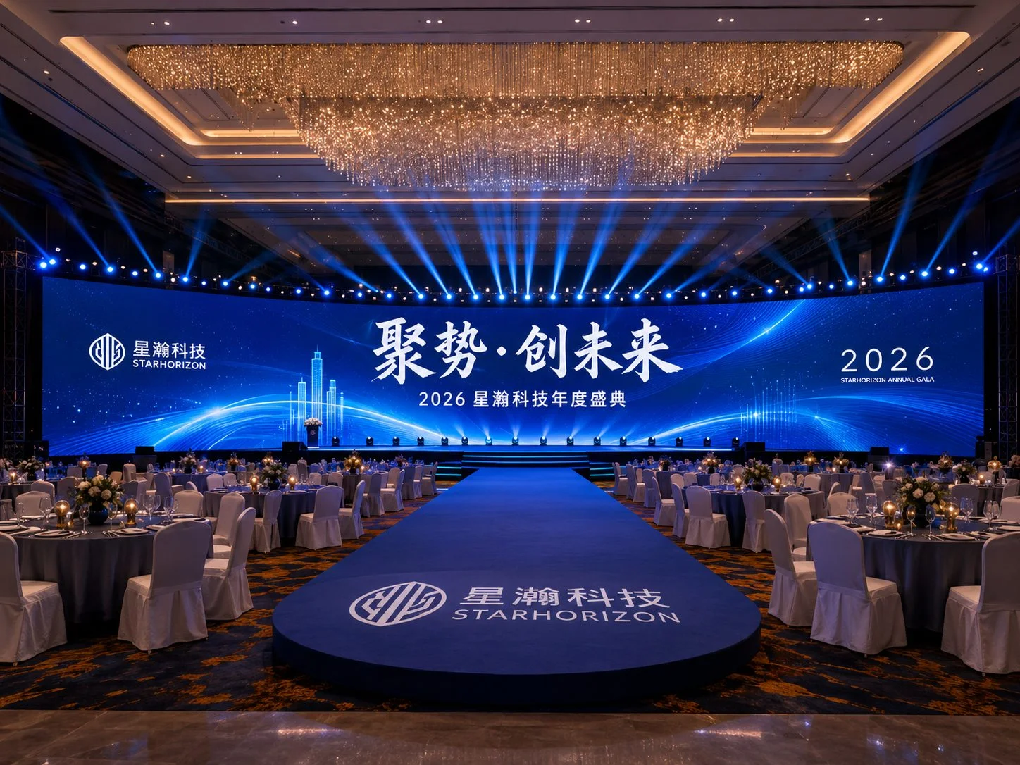 蓝色企业活动舞台与现场搭建方案