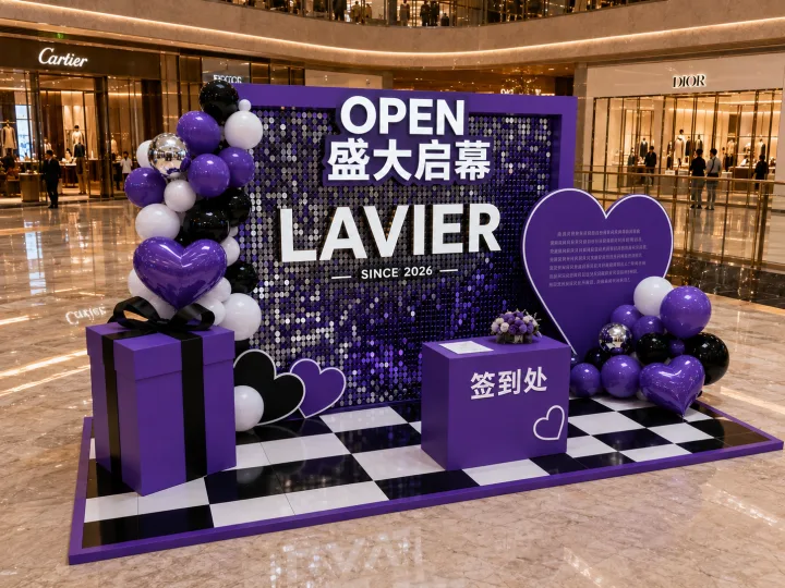 成都商场紫色品牌开幕DP打卡点整体布置