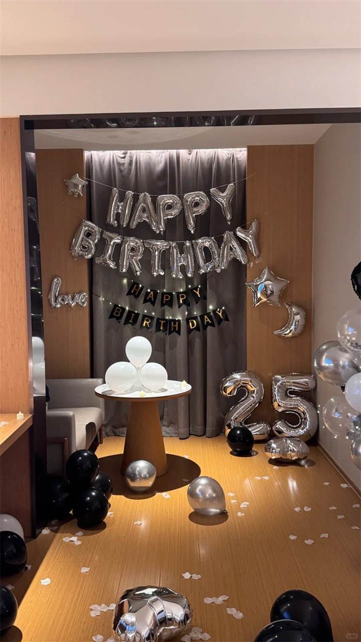 25岁生日布置｜银黑气球字母场景场景参考图片