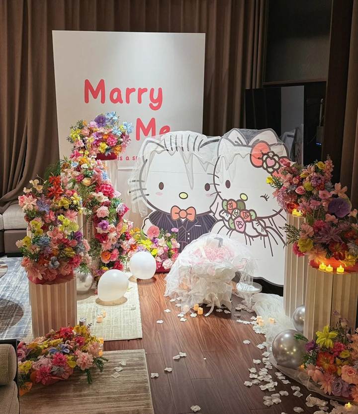 卡通求婚布置｜Hello Kitty花艺场景场景参考图片