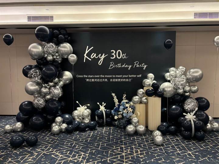 30岁生日布置｜黑银高级感背景板场景参考图片