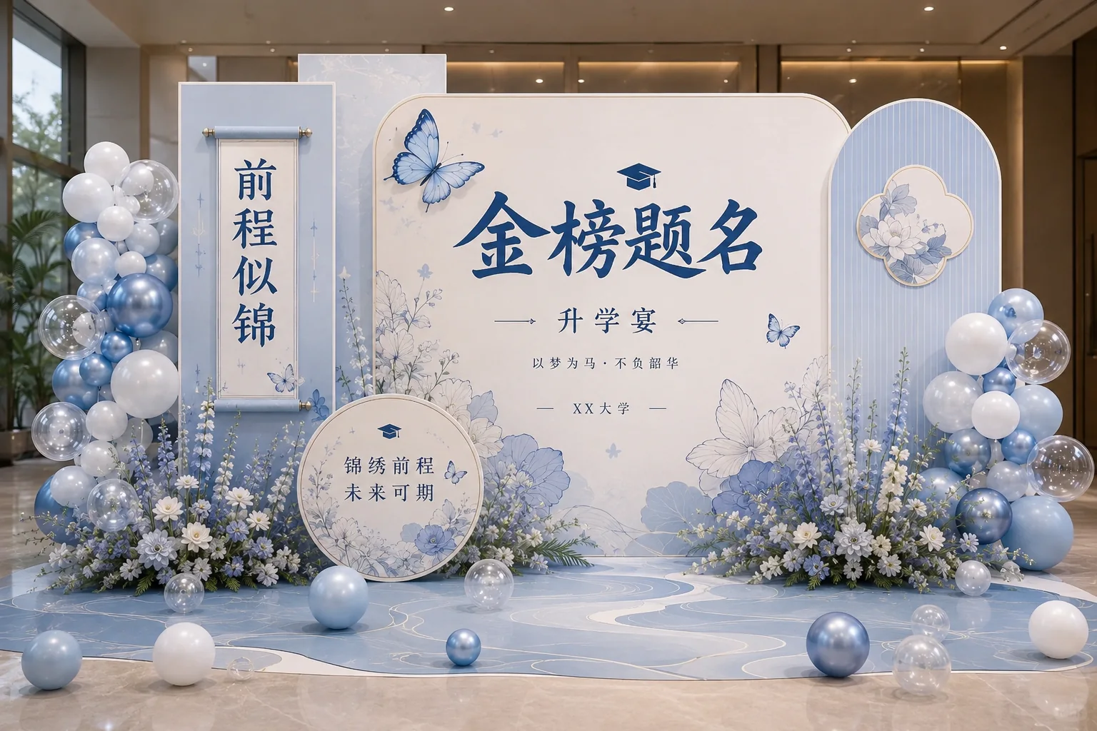 成都升学宴蓝白主题现场布置